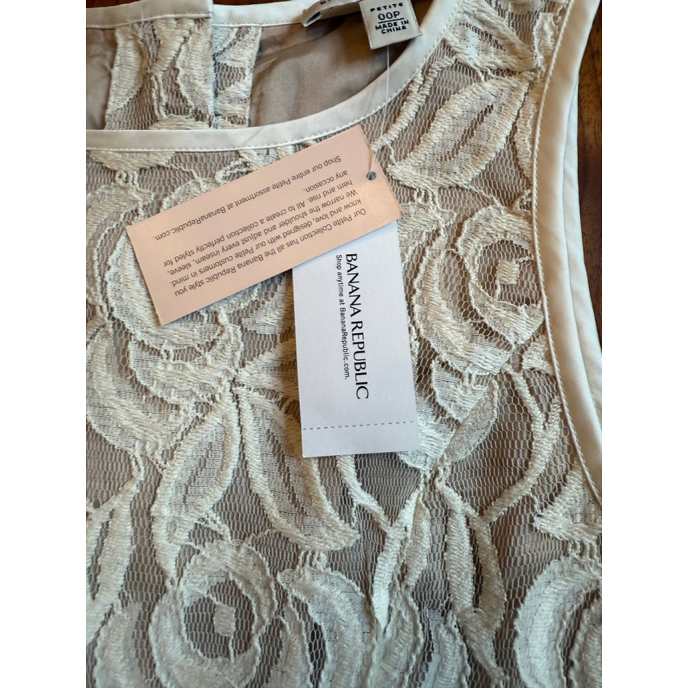 NWT Women's Banana Republic Shell Top Size 00P Cream Lace Beige Lining - Picture 4 of 12